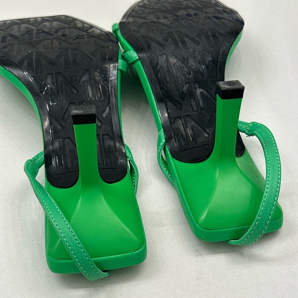 MANGO Green Triangle Heels Strappy Sandals Square Toe Size 9 - Picture 11 of 14